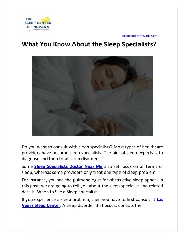 sleepcenterofnevada com what you know about
