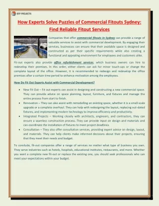 How Experts Solve Puzzles of Commercial Fitouts Sydney Find Reliable Fitout Services