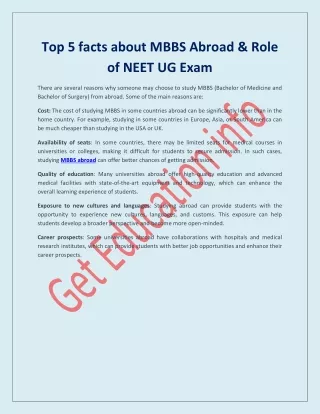 Top 5 facts about MBBS Abroad & Role of NEET UG Exam