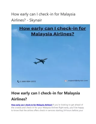 how early can i check in for malaysia airlines
