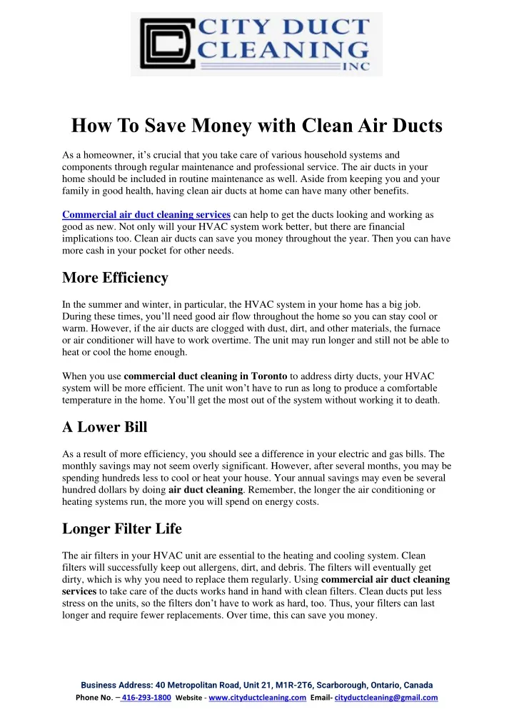 how to save money with clean air ducts