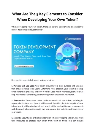 What Are The 5 Key Elements to Consider When Developing Your Own Token