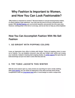 Why Fashion Is Important to Women, and How You Can Look Fashionable?