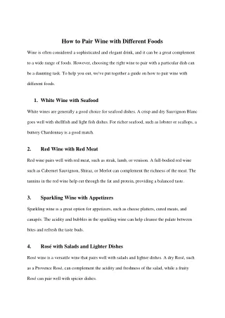 how to pair wine with different foods
