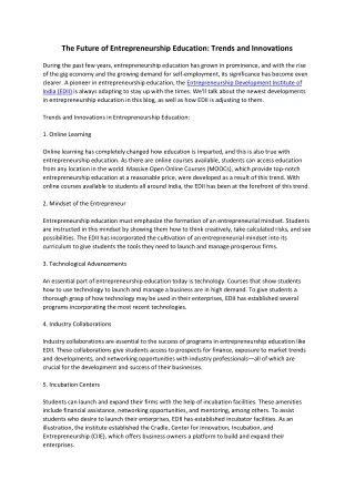 The Future of Entrepreneurship Education: Trends and Innovations