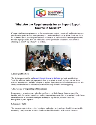 What Are the Requirements for an Import Export Course in Kolkata