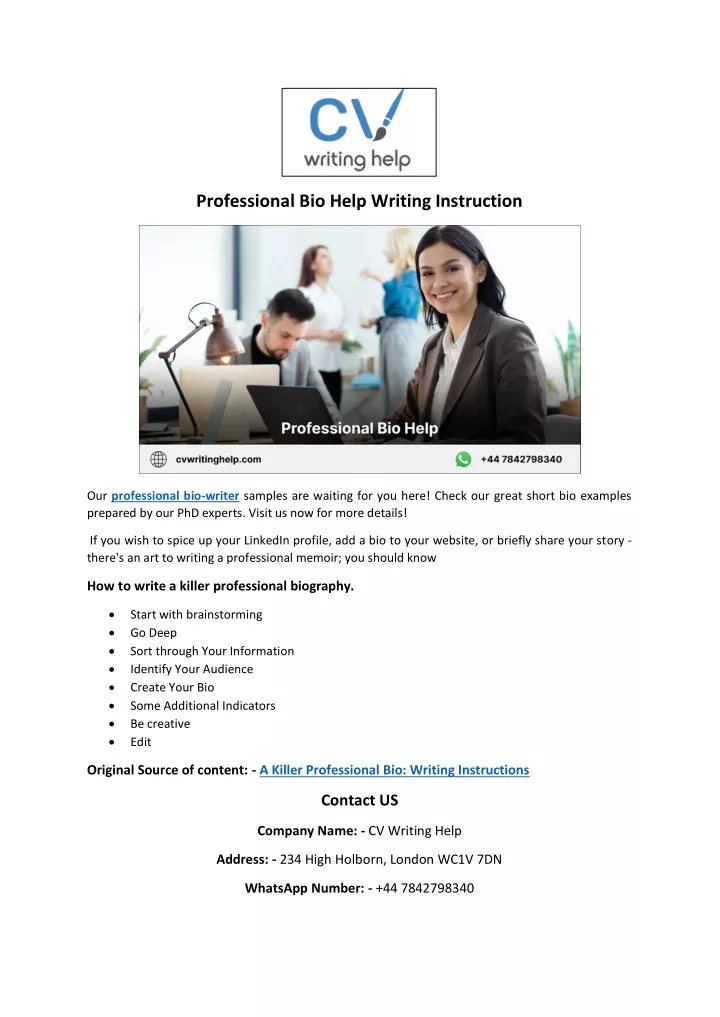 professional bio help writing instruction