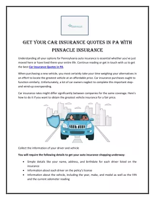 Get Your Car Insurance Quotes in PA with Pinnacle Insurance