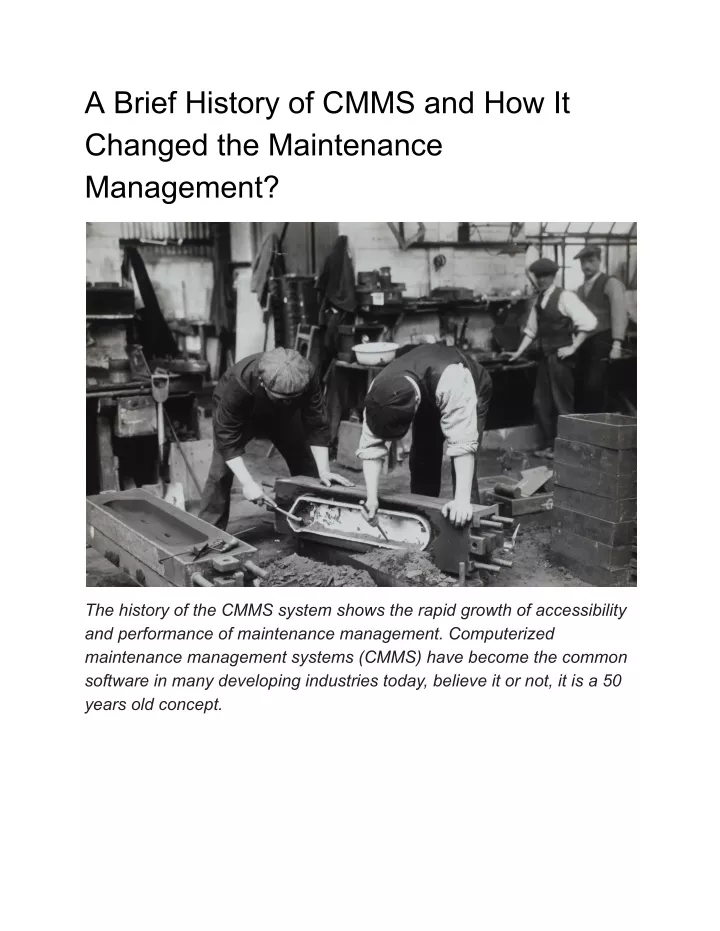 a brief history of cmms and how it changed