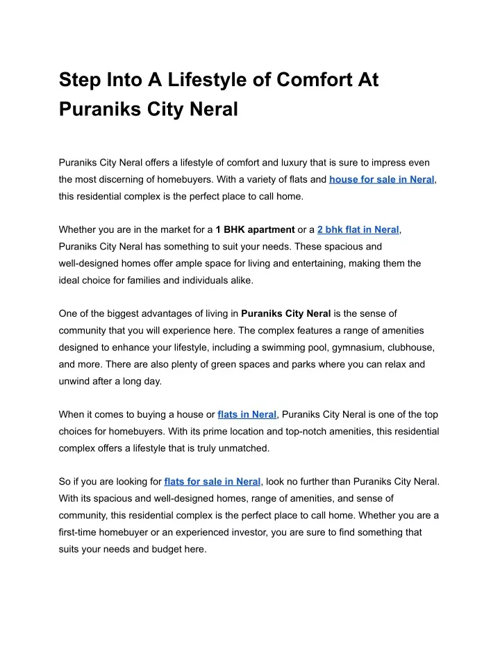 step into a lifestyle of comfort at puraniks city