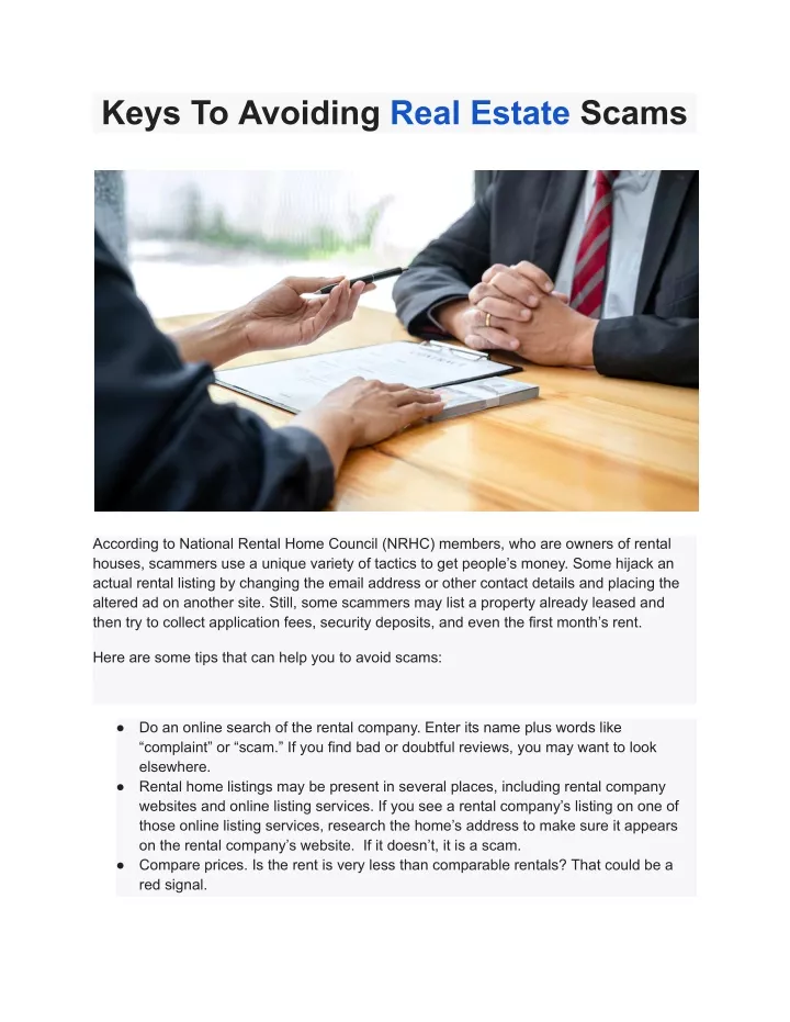 keys to avoiding real estate scams