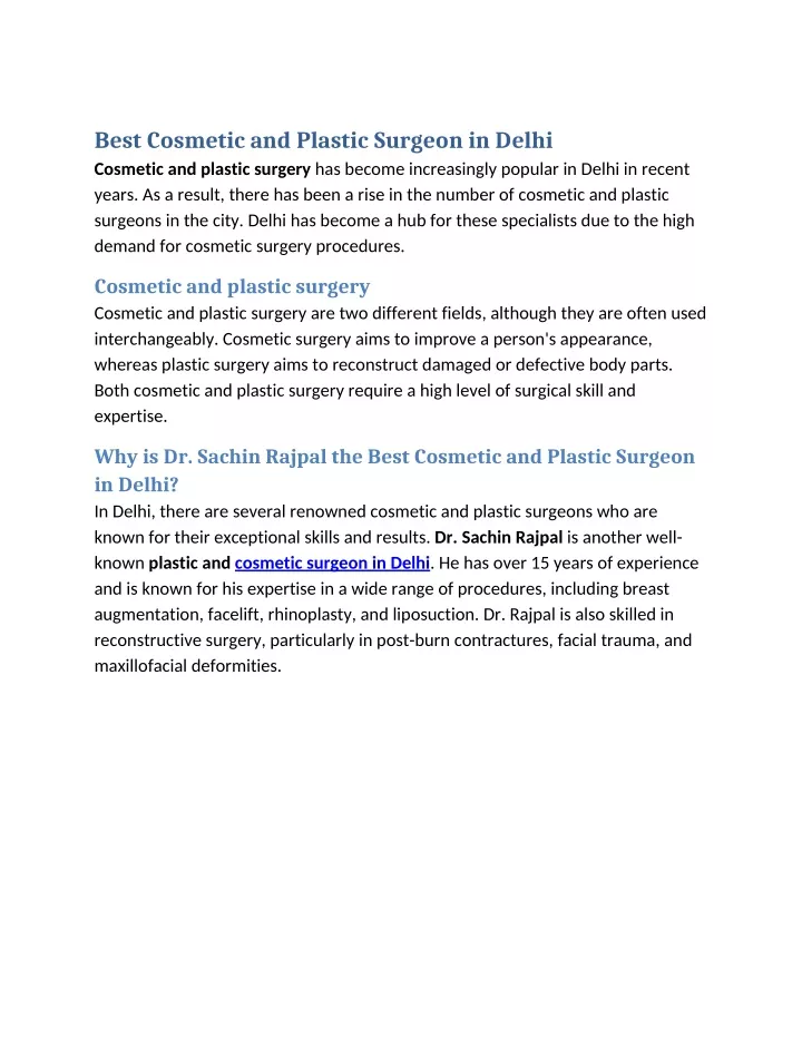 best cosmetic and plastic surgeon in delhi