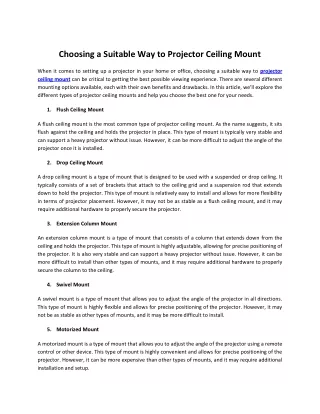 Choosing a Suitable Way to Projector Ceiling Mount