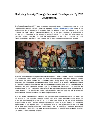 Reducing Poverty Through Economic Development By TDP Government.