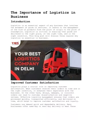the importance of logistics in business