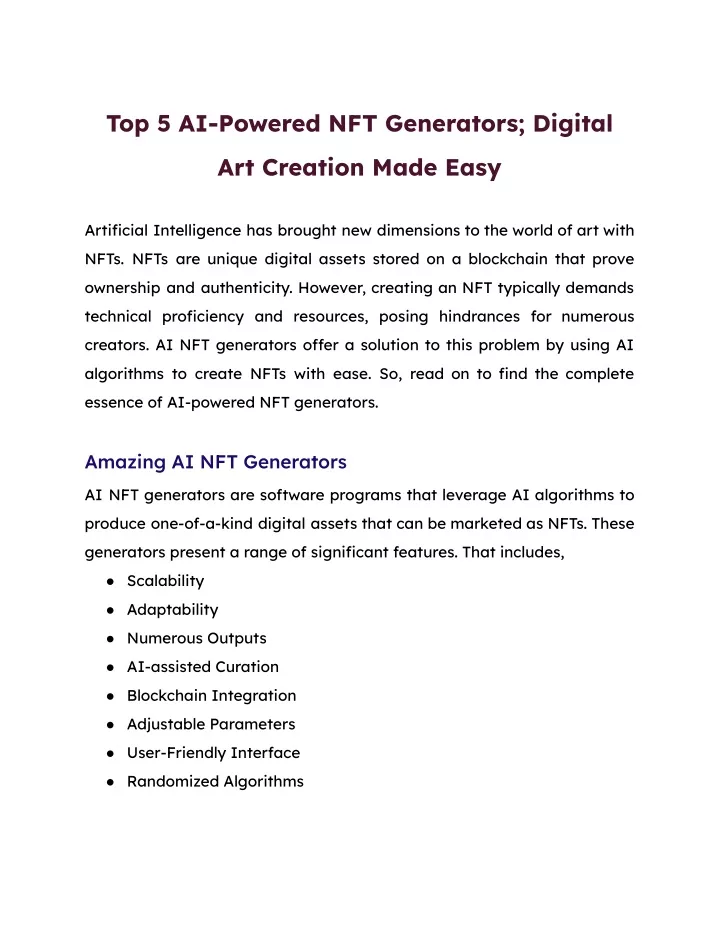 top 5 ai powered nft generators digital