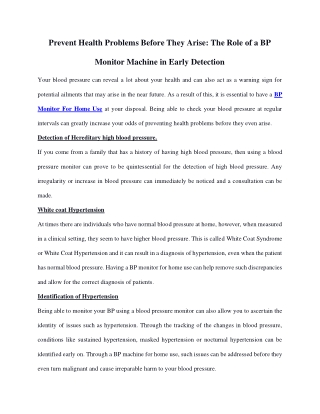 Prevent Health Problems Before They Arise_ The Role of a BP Monitor Machine in Early Detection