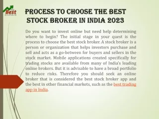 Process to Choose The Best Stock Broker in India 2023