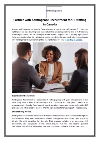 Partner with Kontingence Recruitment for IT Staffing in Canada