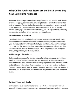 Why Online Appliance Stores are the Best Place to Buy Your Next Home Appliance