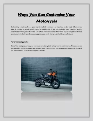Ways You Can Customise Your Motorcycle