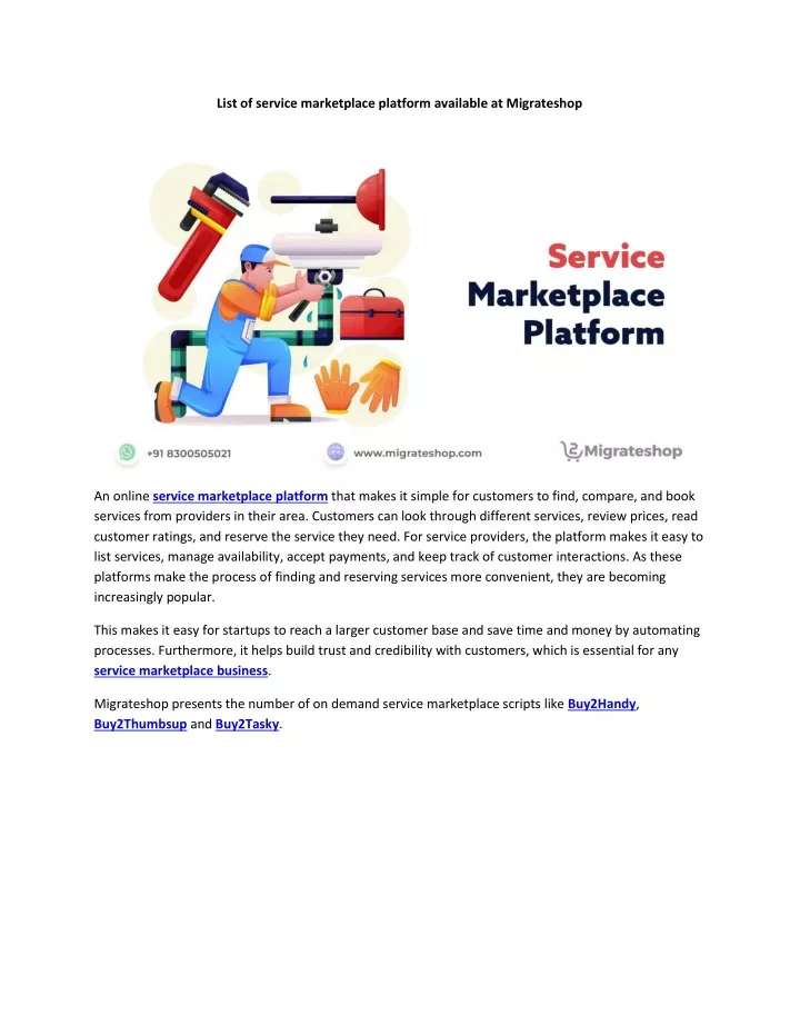 list of service marketplace platform available