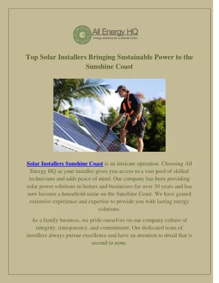 Top Solar Installers Bringing Sustainable Power to the Sunshine Coast