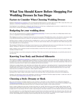 What You Should Know Before Shopping For Wedding Dresses In San Diego