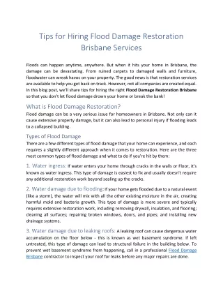 Tips for Hiring Flood Damage Restoration Brisbane Services