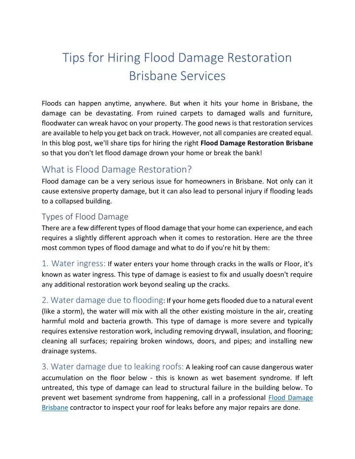 tips for hiring flood damage restoration brisbane