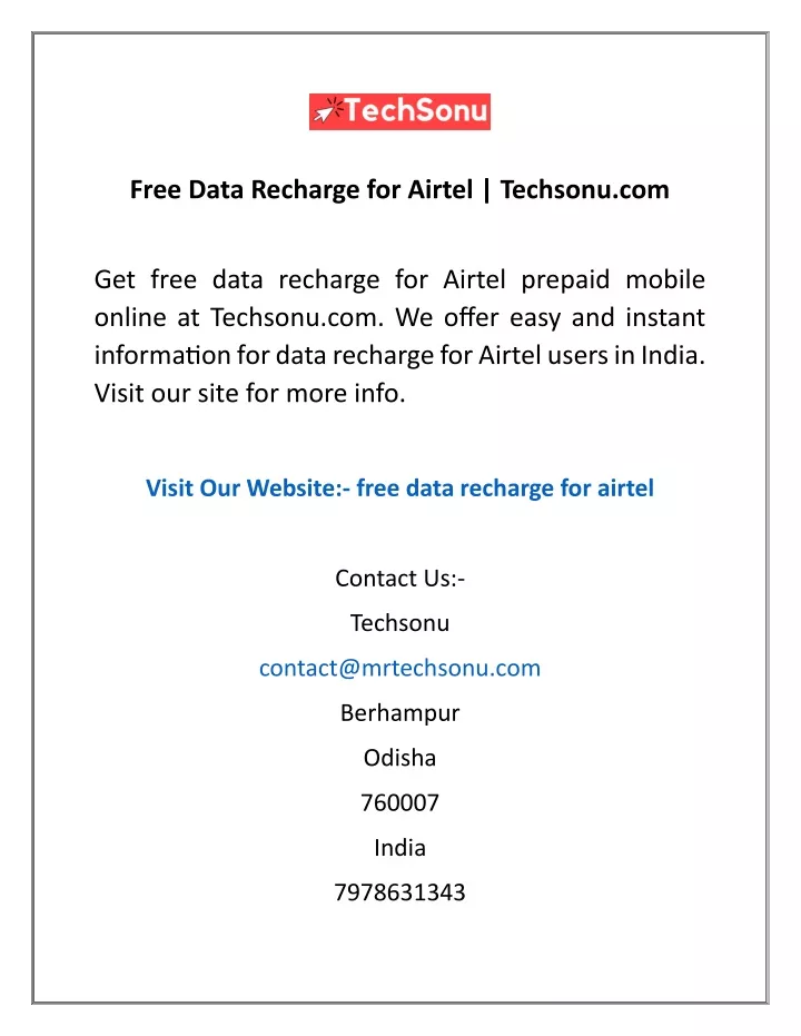 free data recharge for airtel techsonu com