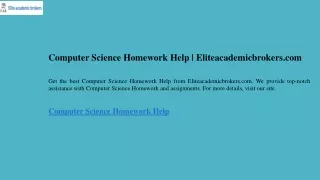 Computer Science Homework Help  Eliteacademicbrokers.com