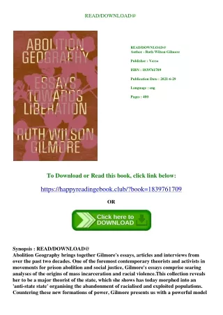 READ/DOWNLOAD@< Abolition Geography Essays Towards Liberation DOWNLOAD @PDF