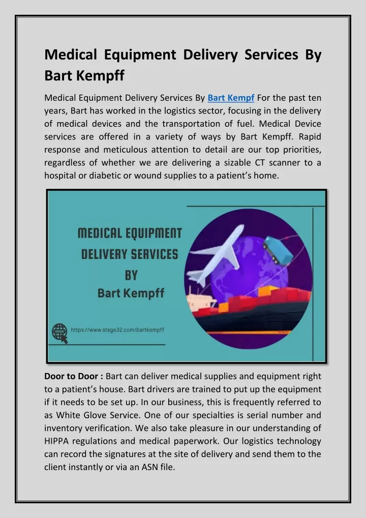 medical equipment delivery services by bart kempff