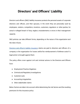 Directors’ and Officers’ Liability