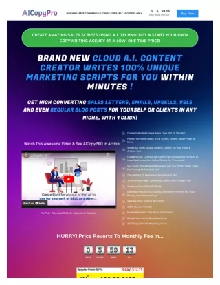 AiCopyPro - A.I. Content Creator Writes 100% Unique Marketing Scripts For You