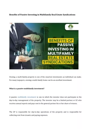 Benefits of Passive Investing in Multifamily Real Estate Syndications