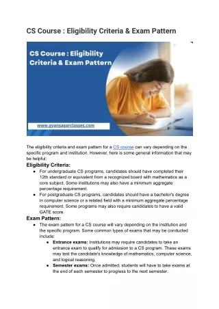 CS Course Eligibility Criteria & Exam Pattern