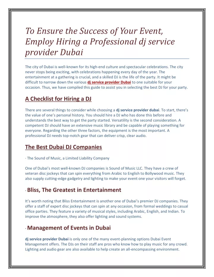 to ensure the success of your event employ hiring