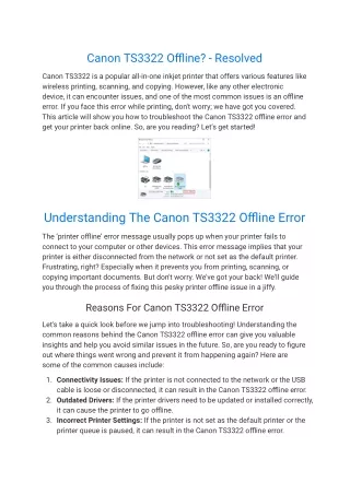 canon ts3322 offline resolved