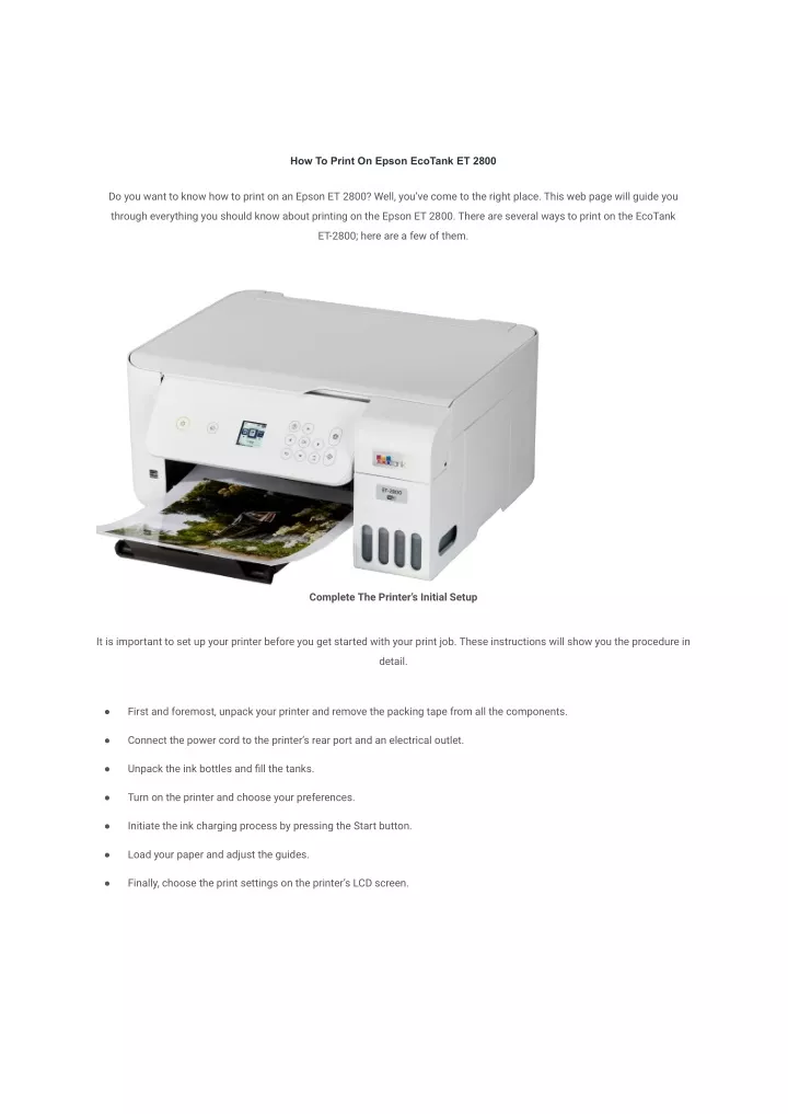 how to print on epson ecotank et 2800