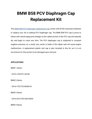 BMW B58 PCV Diaphragm Cap Replacement Kit