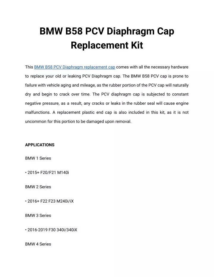 bmw b58 pcv diaphragm cap replacement kit