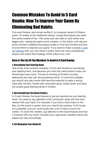 Common Mistakes To Avoid In 5 Card Omaha_ How To Improve Your Game By Eliminating Bad Habits_