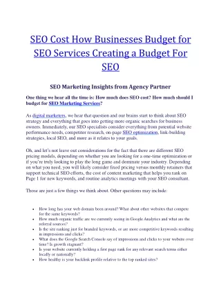 SEO Cost How Businesses Budget for SEO Services Creating a Budget For SEO