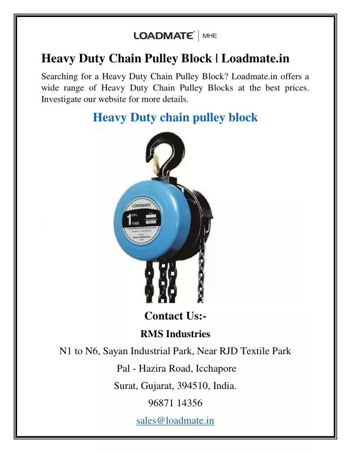 heavy duty chain pulley block loadmate in
