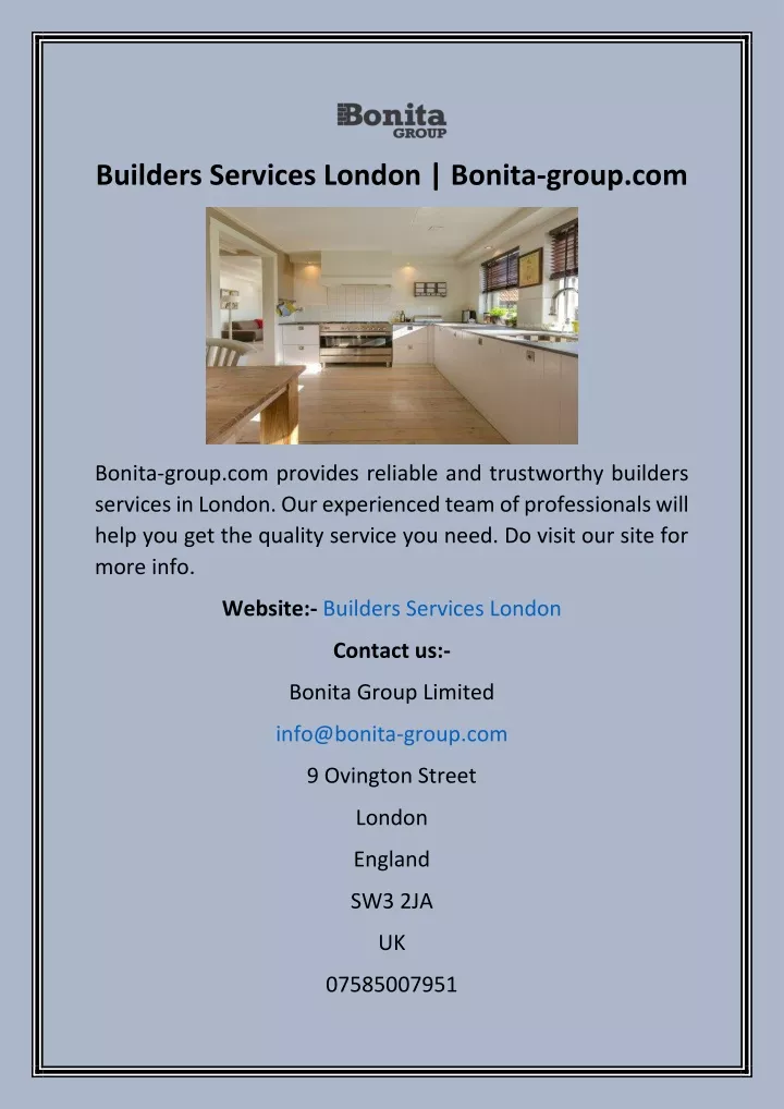 builders services london bonita group com