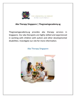 Aba Therapy Singapore  Thegrowingacademy.sg