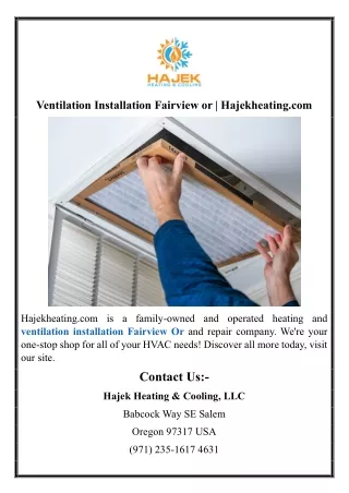 Ventilation Installation Fairview or | Hajekheating.com