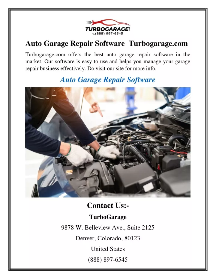 auto garage repair software turbogarage com